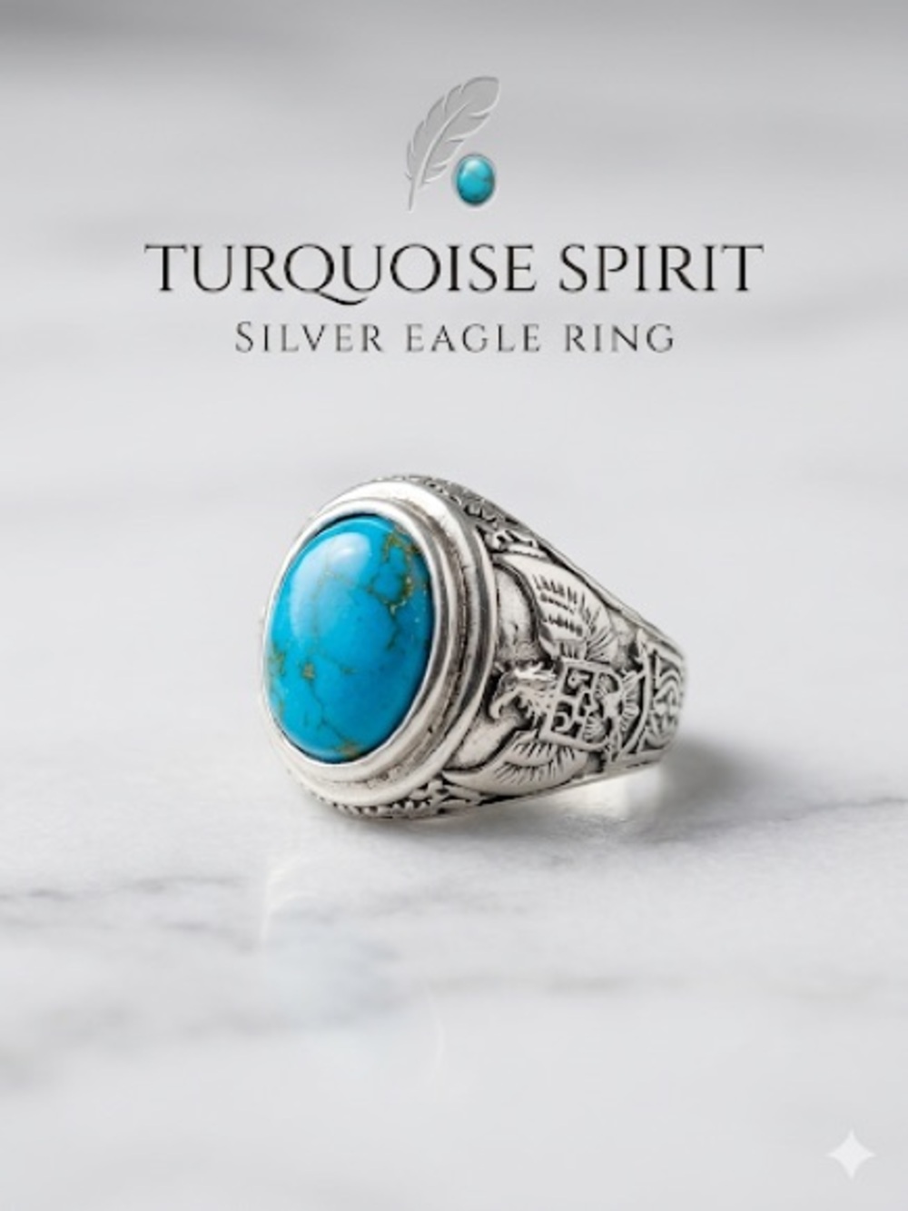 Stainless Steel Silver Ring with Bright Turquoise Stone